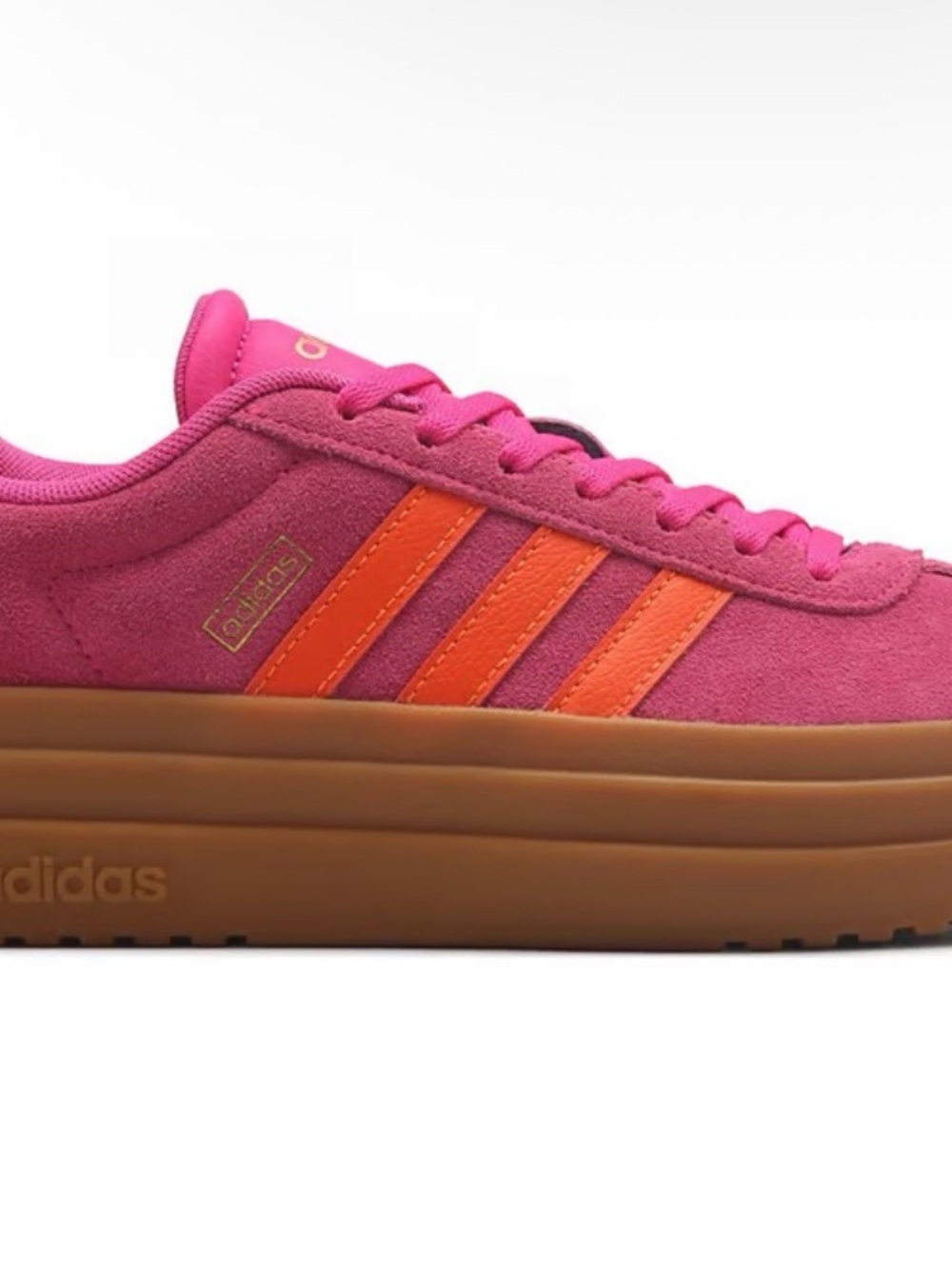 adidas Women’s VL Court Bold Platform Suede Sneaker - Pink/Orange with Gum Sole - Picture 3 of 5